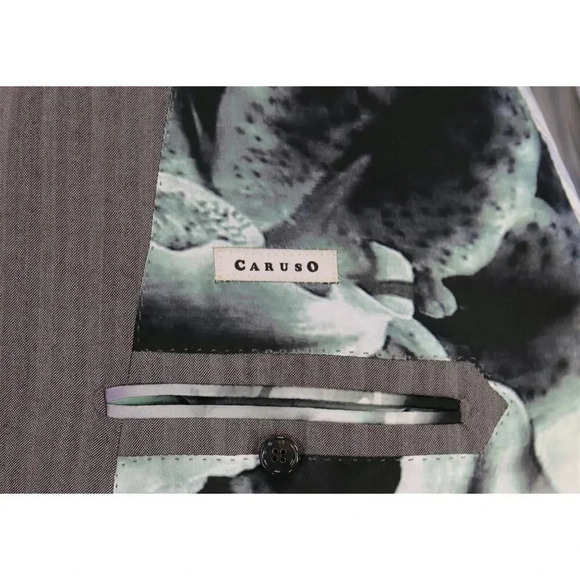 Raffaele Caruso Recent Gray Tonestripe Herringbone Super 180's Wool Suit 52R - Picture 9 of 12